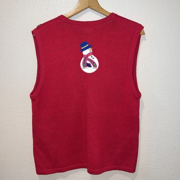 VTG Bobbie Brooks Snowman Themed Holiday Christmas Vest Medium Ugly Sweater - Picture 4 of 8